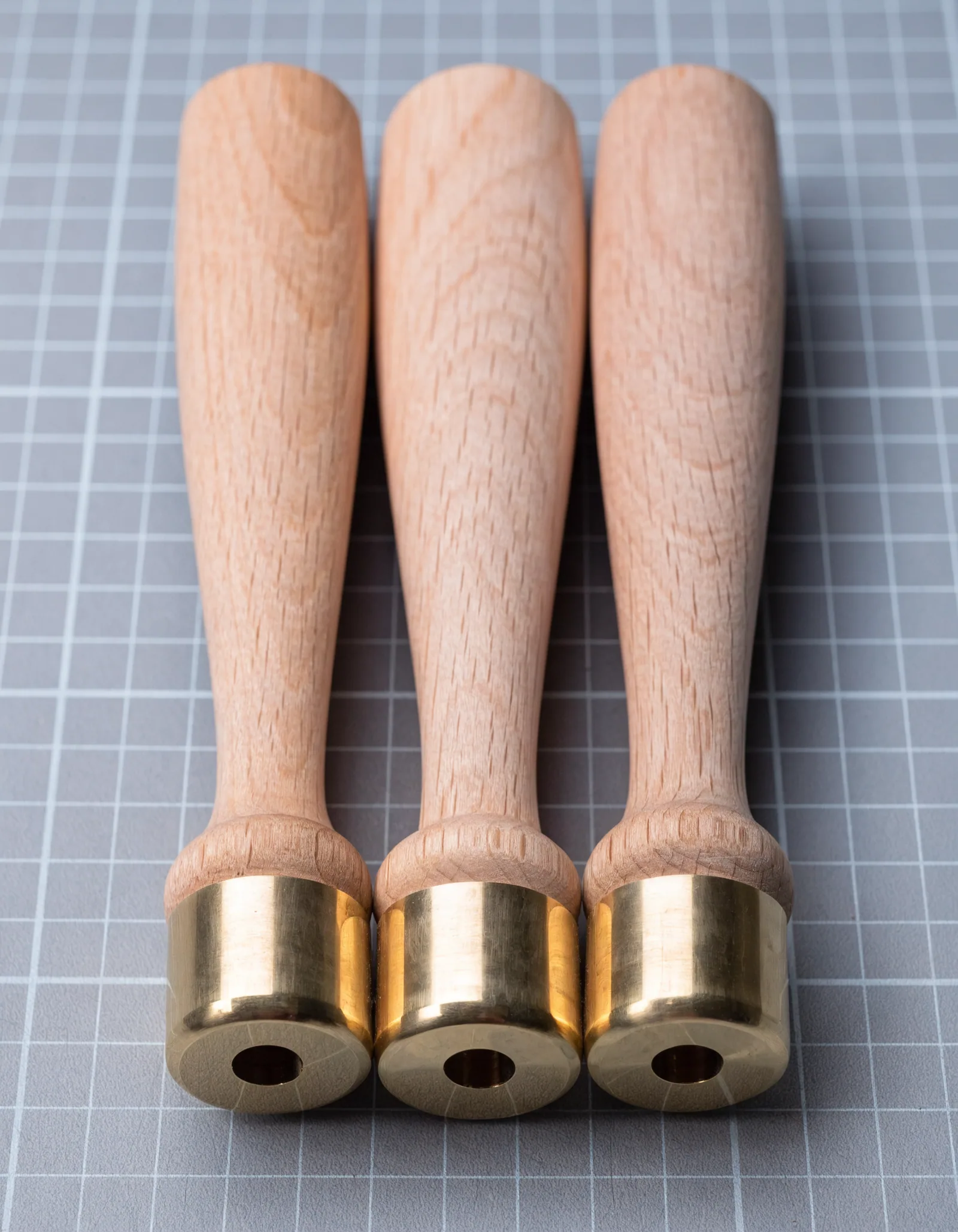 Beech File Handles — Turned handles with brass ferrules, set of 3